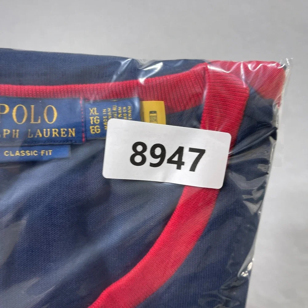 Polo Ralph Lauren T Shirt Men XL Classic Fit Navy Blue Red Stripe Ringer Preppy